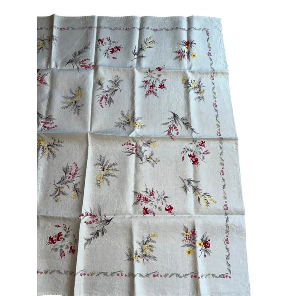 Vintage 5-piece Springtime bridge set Leacoc floral tablecloth & napkins linen